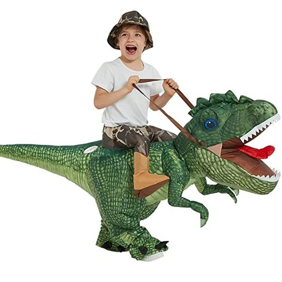 Inflatable Costume Dinosaur Riding T Rex Air Blow up Funny Halloween Costume - Picture 1 of 6
